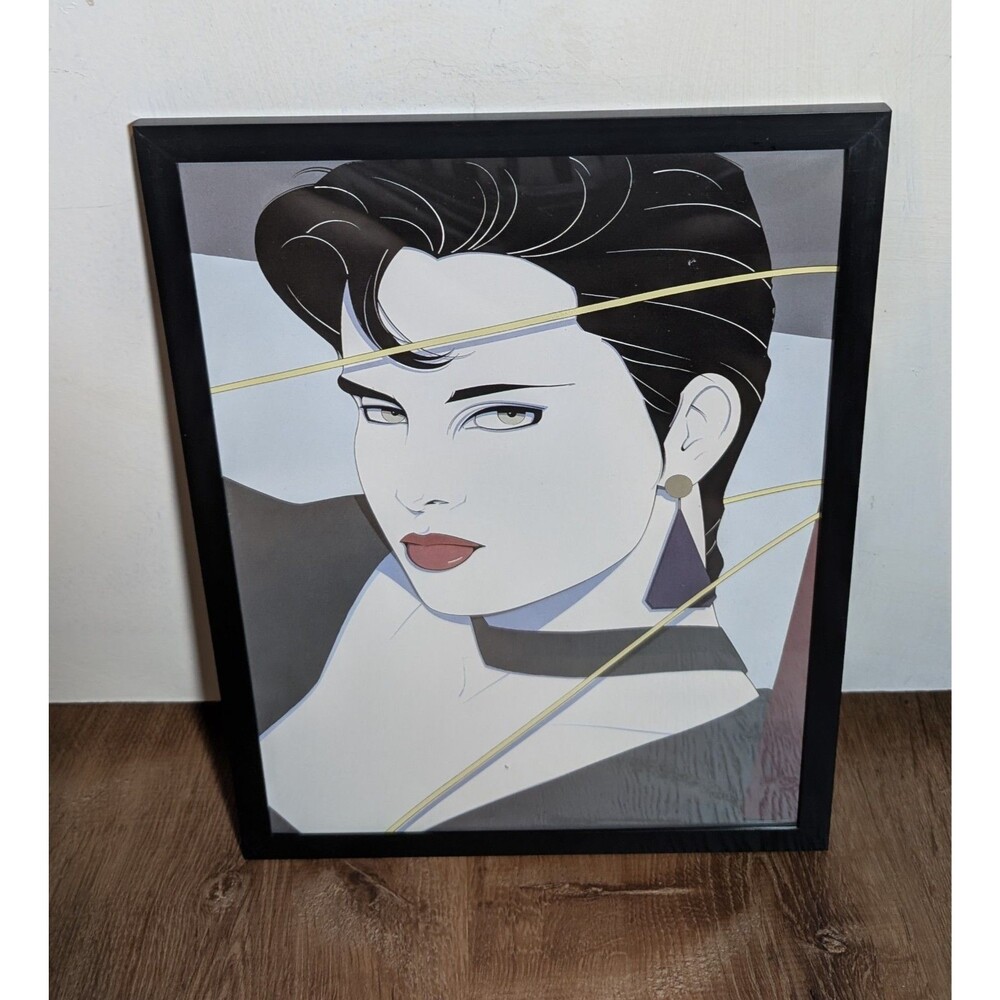 Patrick Nagel Framed Art Bookplate Print of Woman 1985 1980s Picture